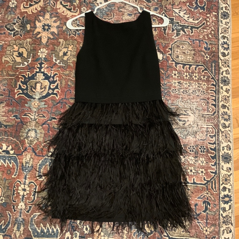 Club Monaco Black Feather Tiered Cocktail Dress
